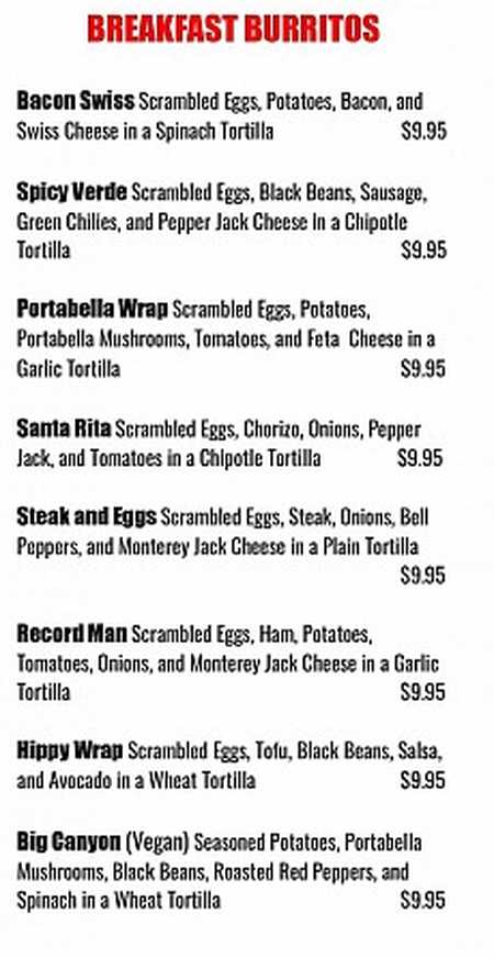 Raider Ridge Cafe menu page 1