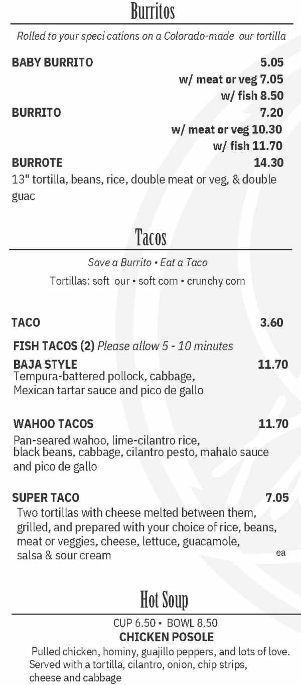 Zia Taqueria South menu page 1