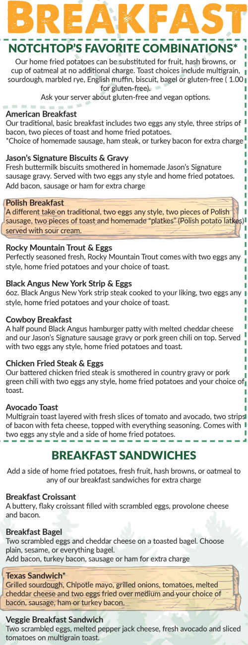 Notchtop Bakery & Cafe menu page 1
