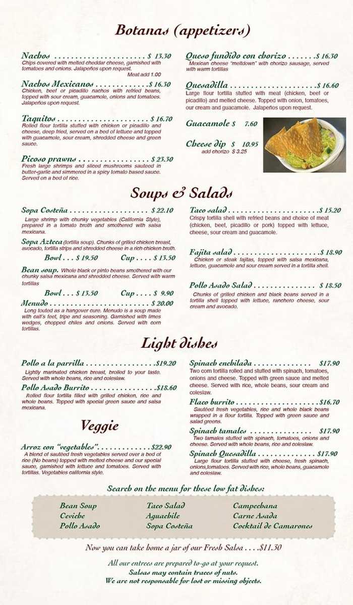 Hacienda Real menu page 1