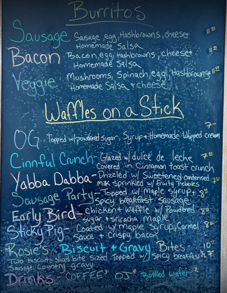 Log Cabin Breakfast Burritos menu page 1