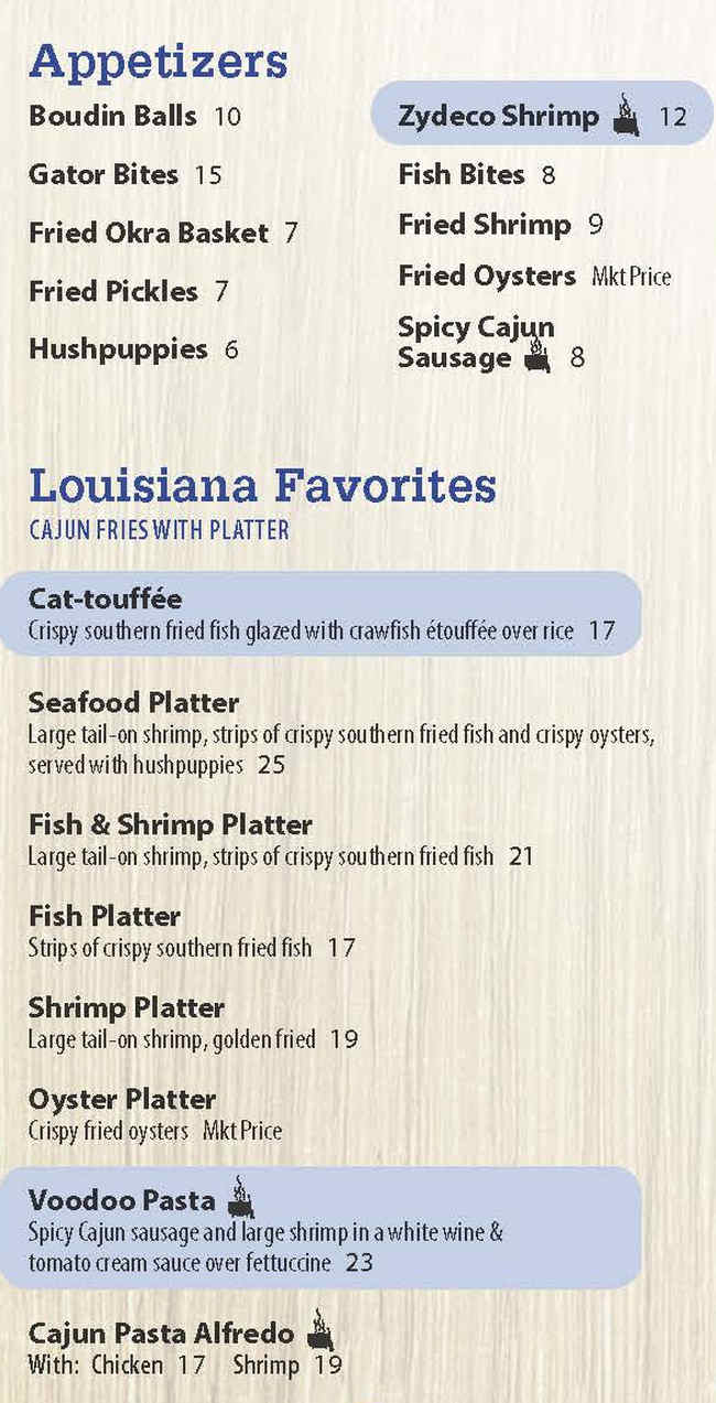 The Lost Cajun menu page 1