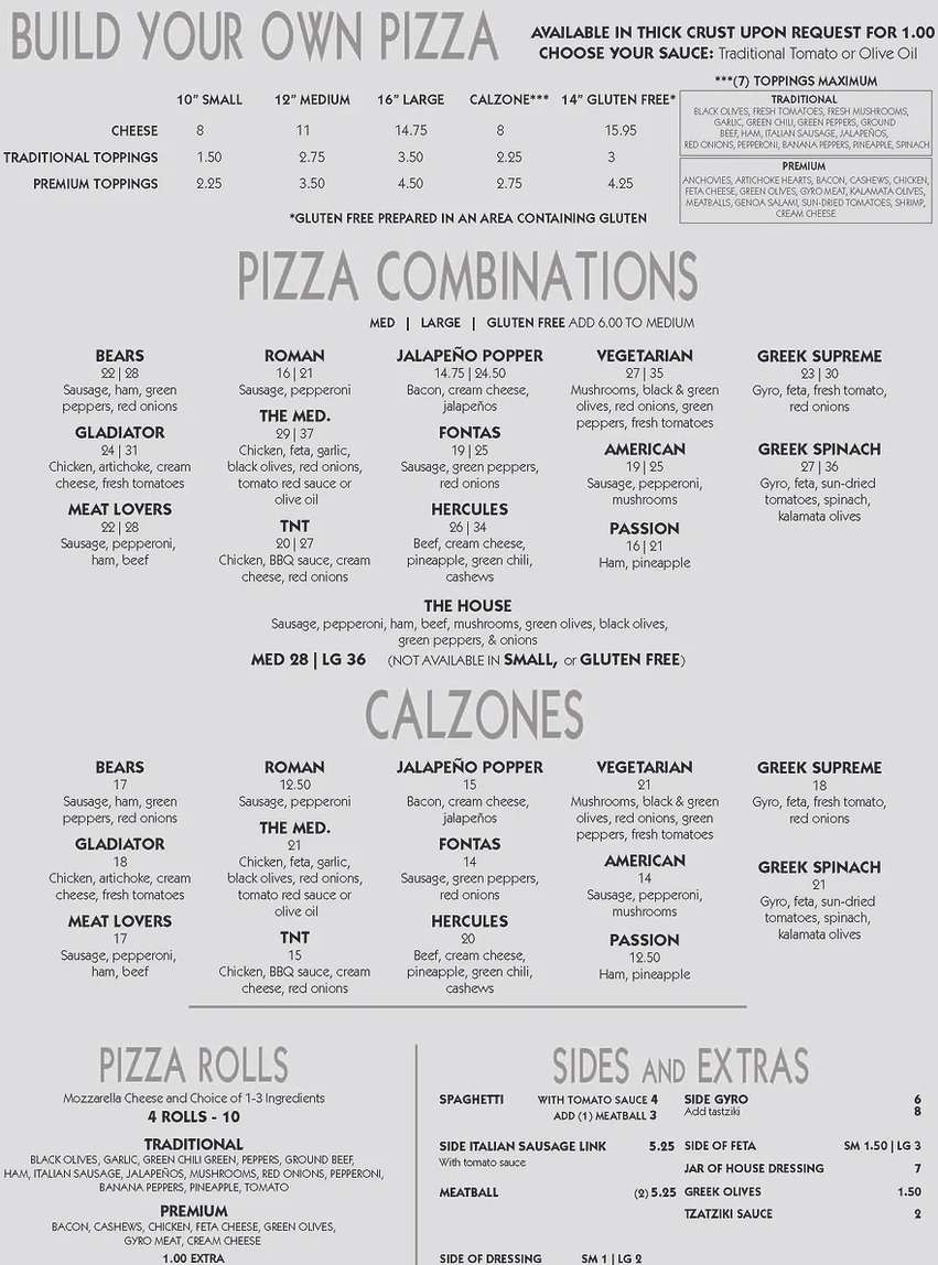 Fonta's Pizza menu page 1