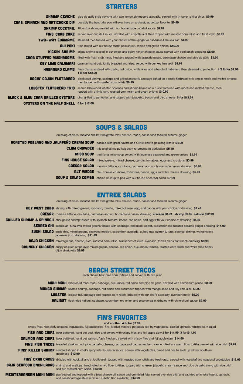 Lucky Fins menu page 1