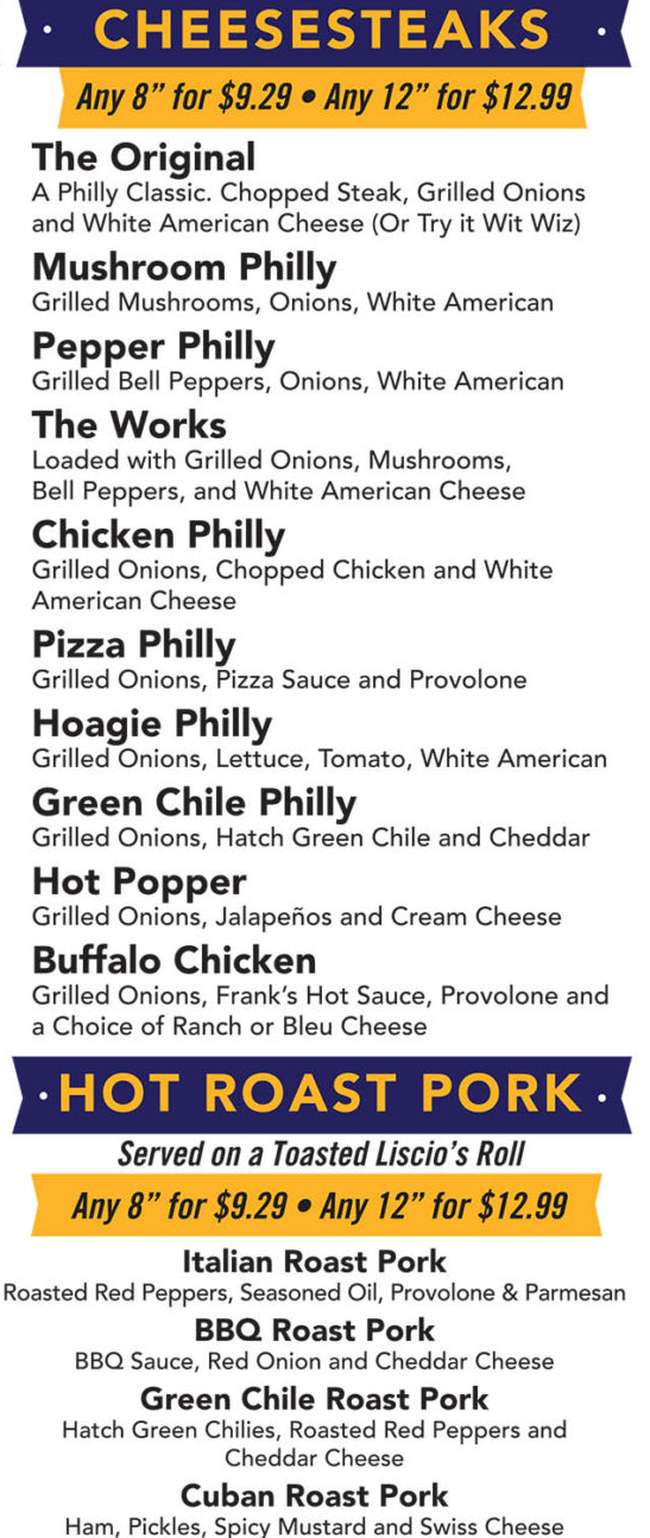 Taste of Philly menu page 1
