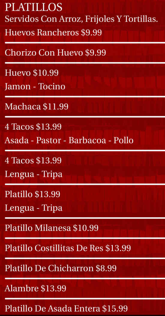 Carniceria Las 4 Americas menu page 1
