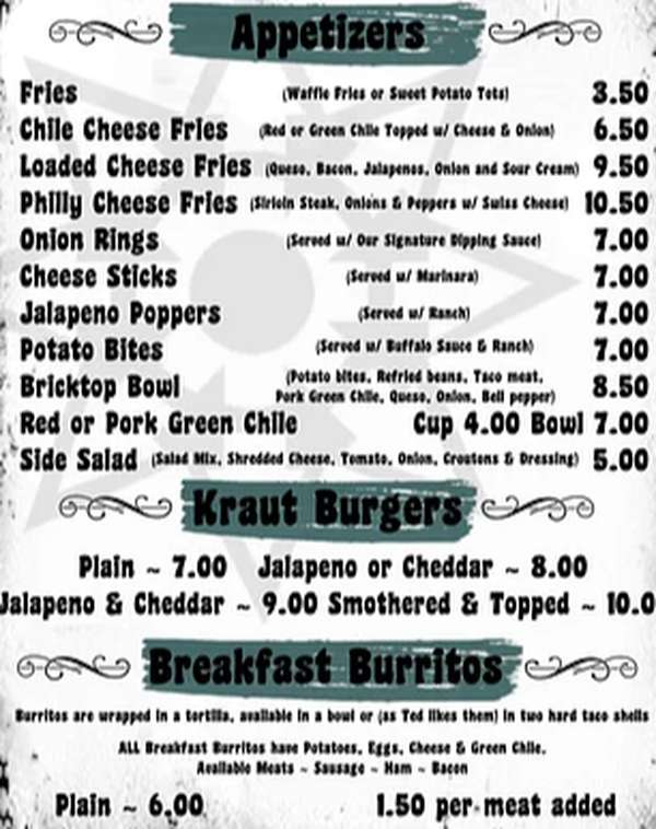 Bricktop Grill menu page 1