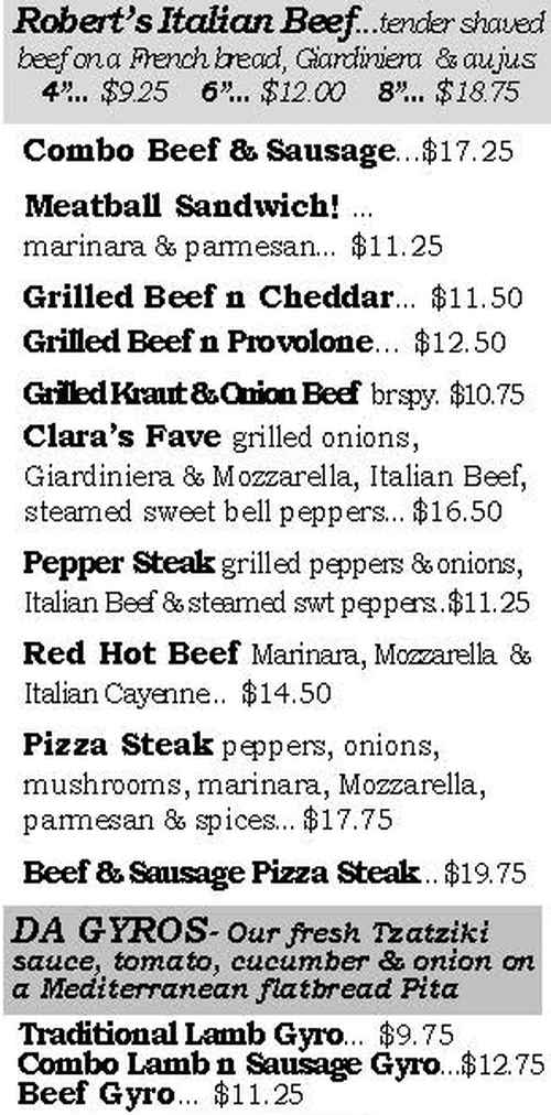 Da Beef menu page 1