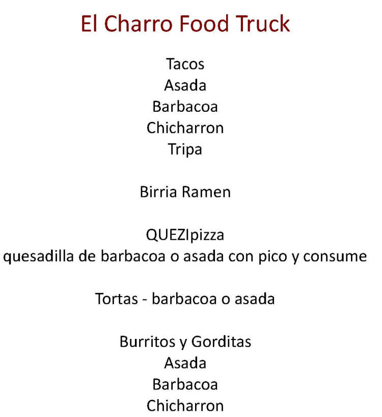 El Charro Food Truck menu page 1