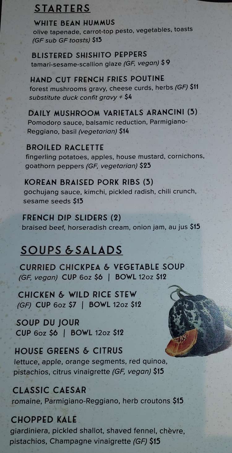 Brass Kitchen menu page 1
