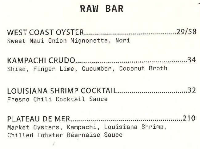 Miller & Lux Vail menu page 1