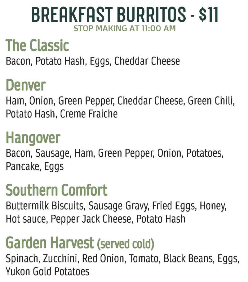 First Chair menu page 1