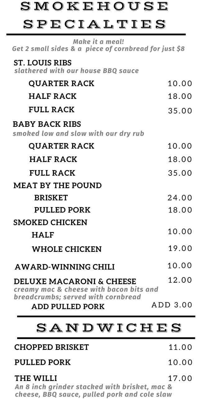 Moodus BBQ menu page 1