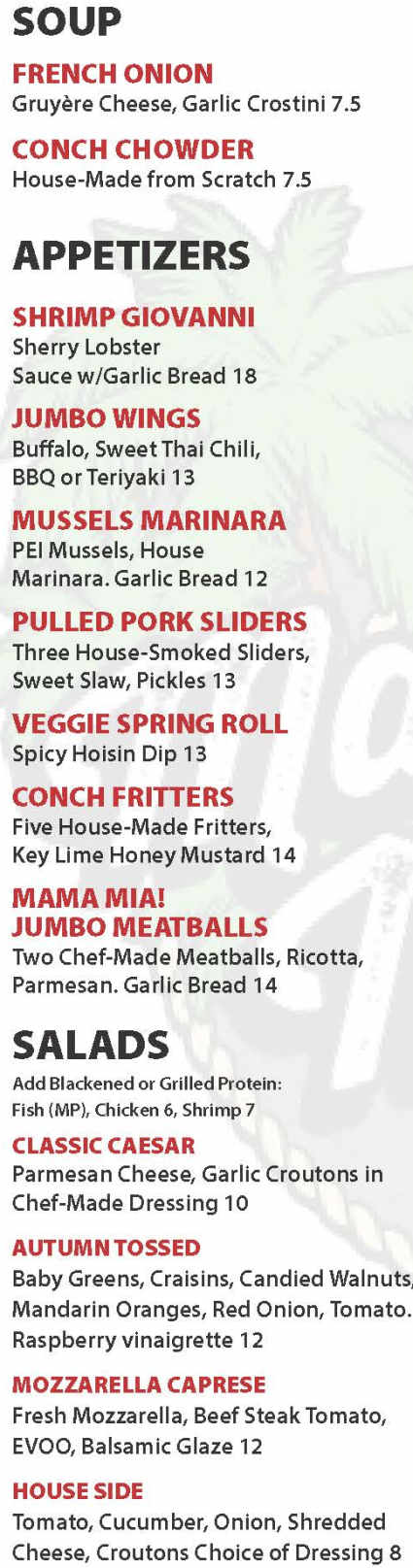 Mangrove Mama's menu page 1