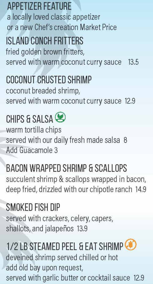 Coconuts on the Beach menu page 1