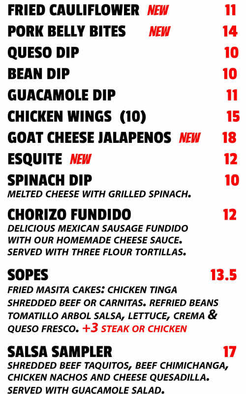 Salsas Cocina menu page 1