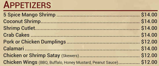 Sassy Spoon menu page 1