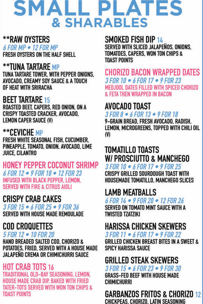 Twisted Tides menu page 1