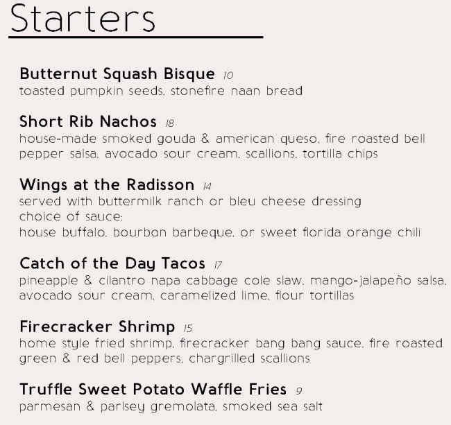 Flamingos menu page 1