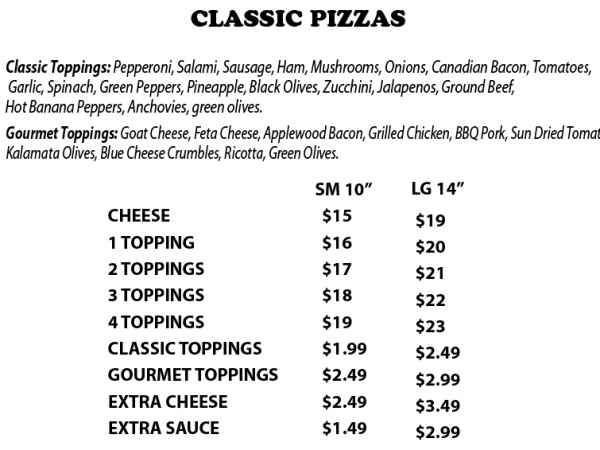 Kelsey's Pizzeria menu page 1