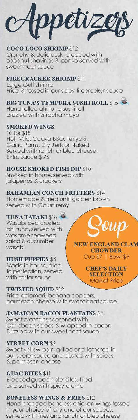 Big Tunas Beach Bar & Grill menu page 1