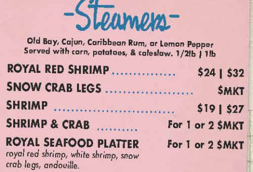 Crabby Joe's menu page 1