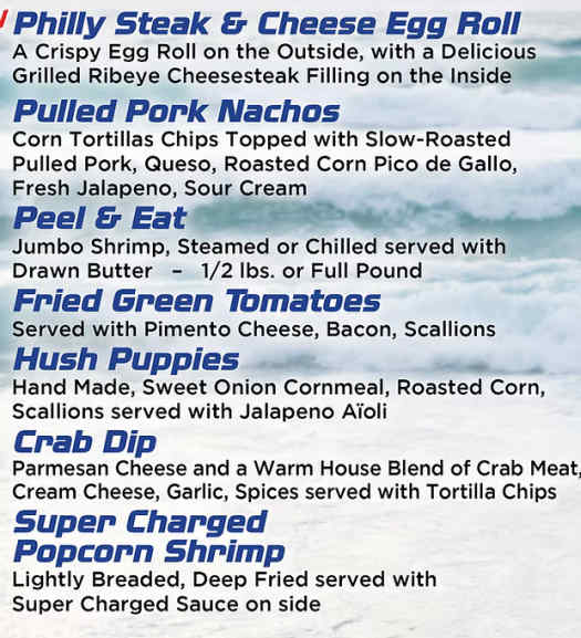 Racing's North Turn menu page 1