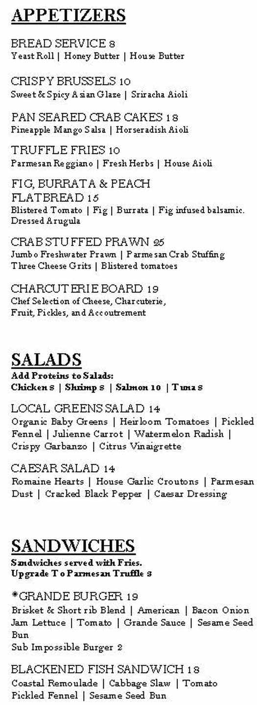 The Abalone menu page 1