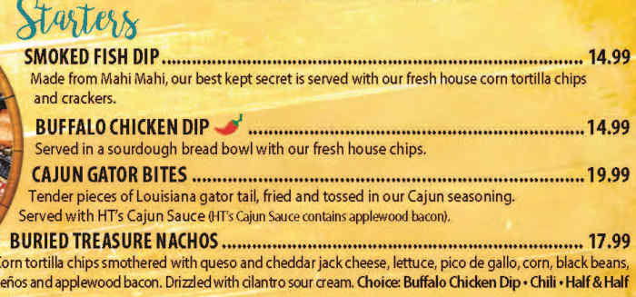 Hidden Treasure menu page 1