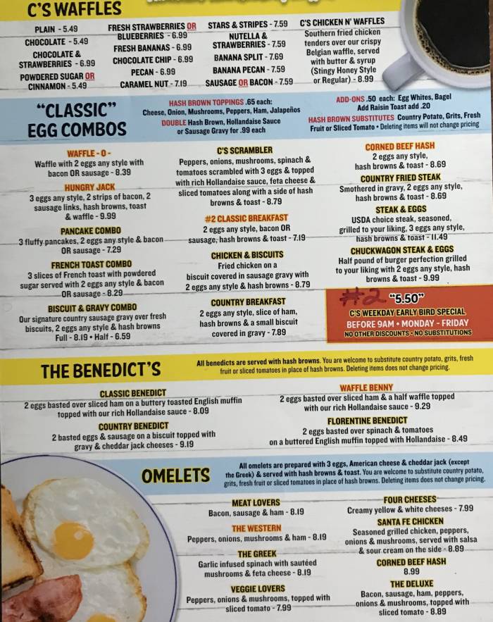 C's Waffles South Daytona menu page 1