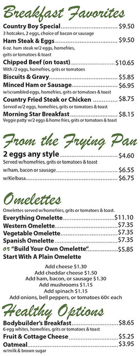 Rossi's Diner menu page 1