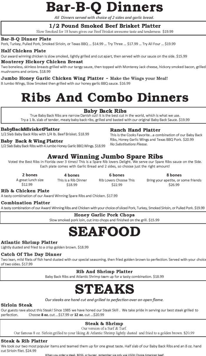 Brian's BBQ menu page 1