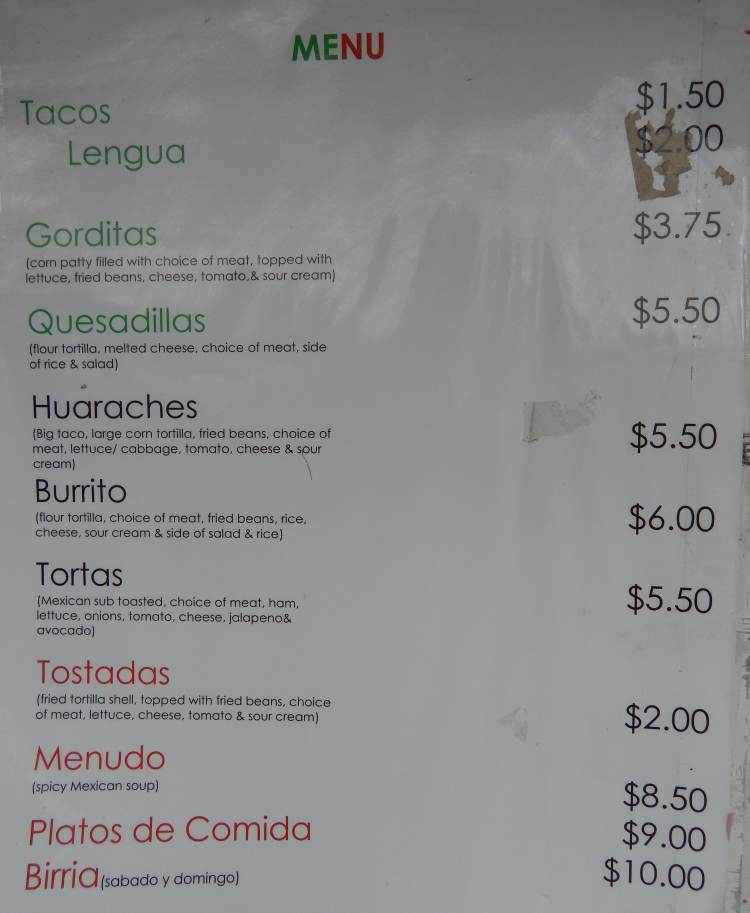 Crystal Mexican Market menu page 1