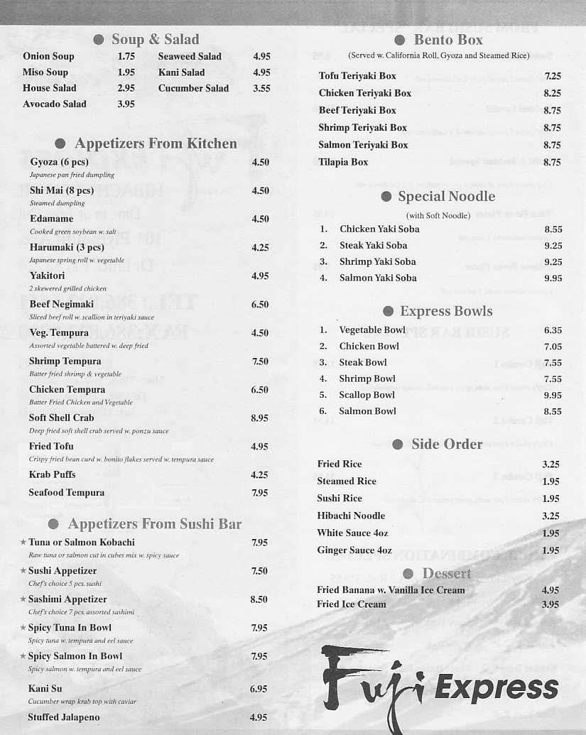 Fuji Express menu page 1
