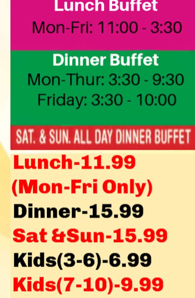 Sakura Buffet menu page 1