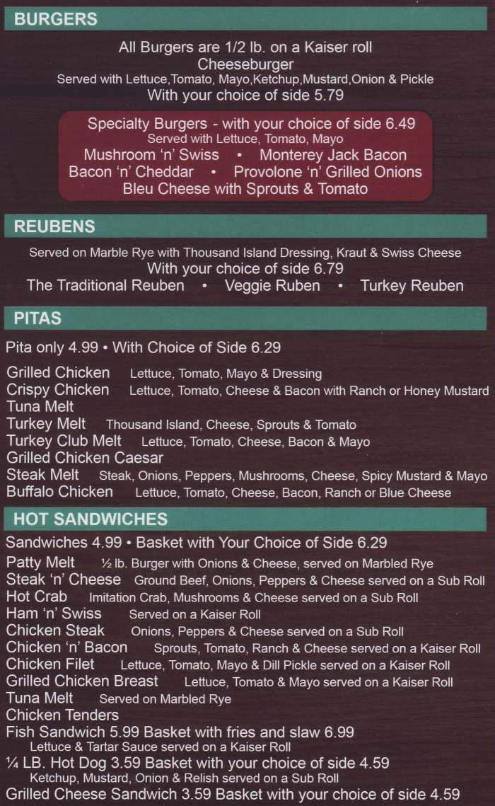 Connie's Cafe menu page 1