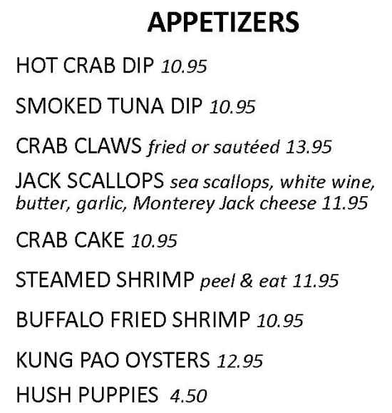 Dewey Harborside menu page 1