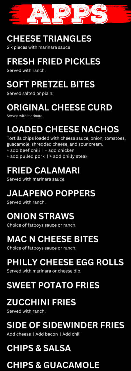 Fatboys menu page 1