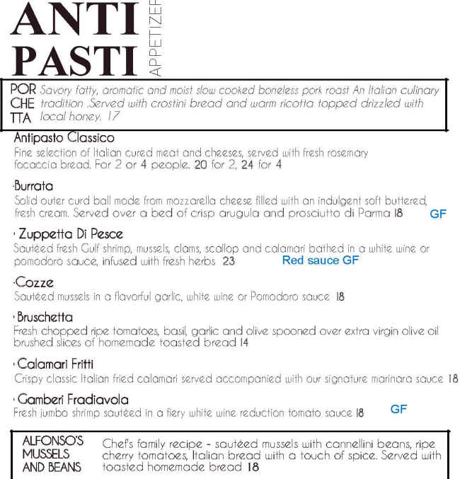 Pazzo Italiano Destin menu page 1