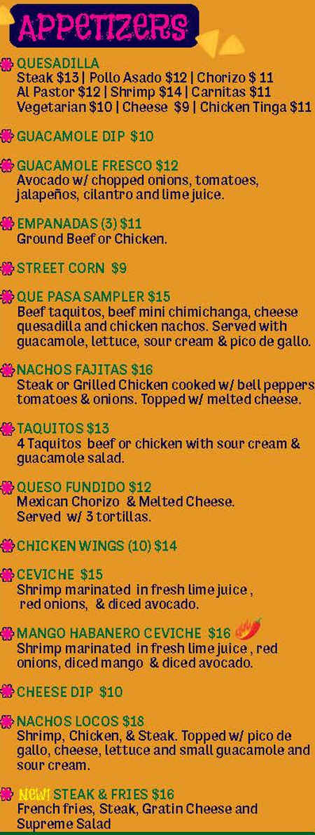 Que Pasa Mex menu page 1