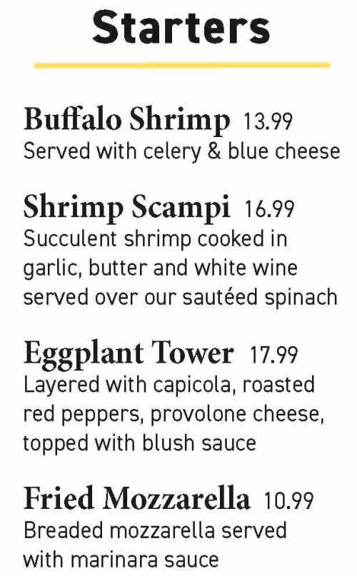 City Hall Cafe menu page 1