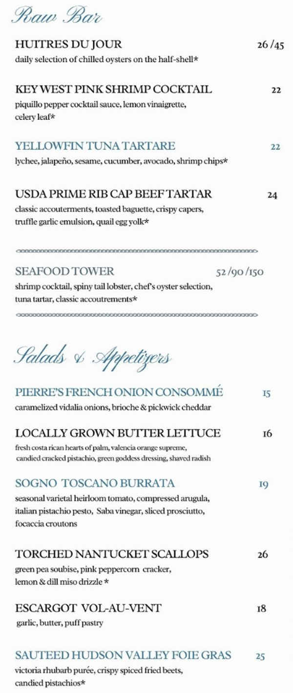 Pierre's Restaurant menu page 1