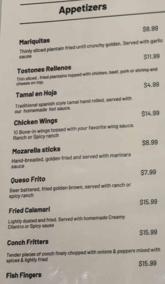 Daya's Cafe Cuban menu page 1