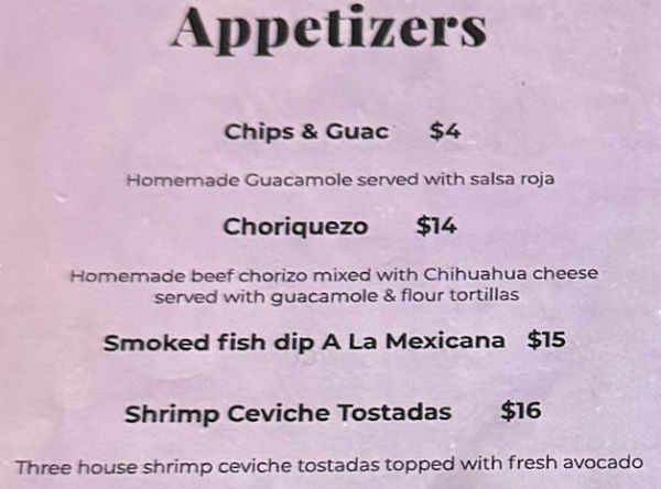 Angela's Mexican Bar & Grill menu page 1