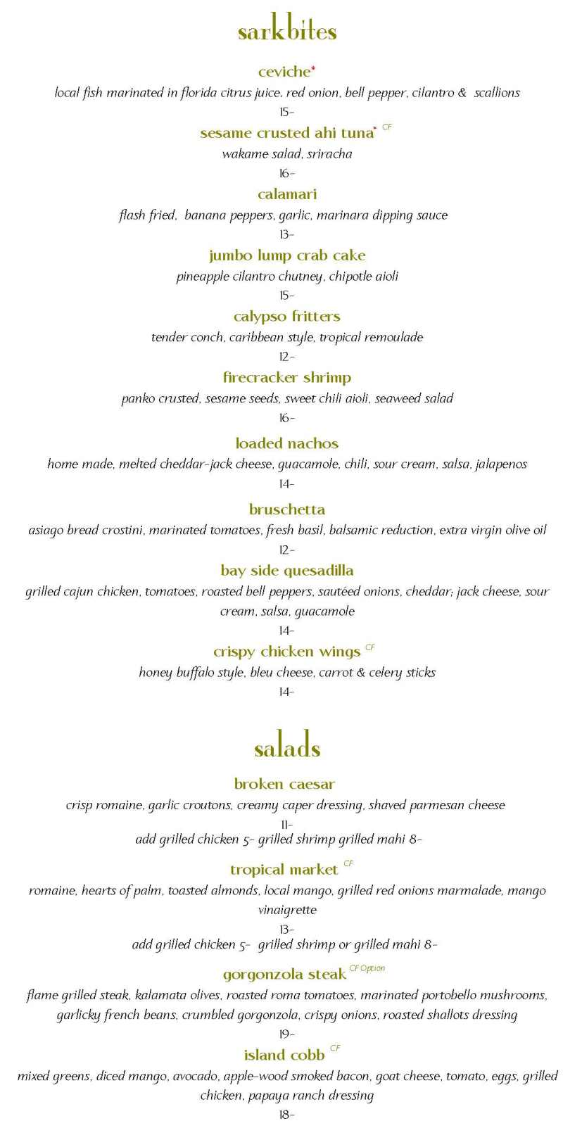 Breezer's Tiki Bar menu page 1