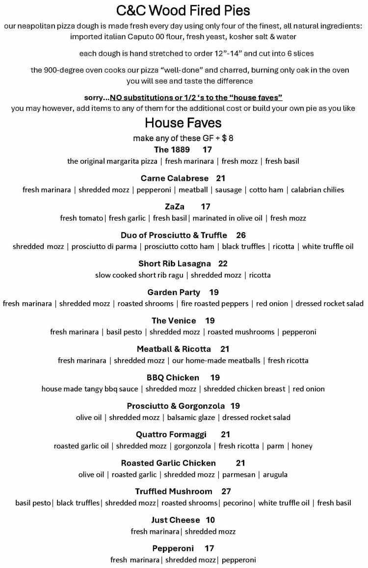 C&C Wood Fire Eats menu page 1