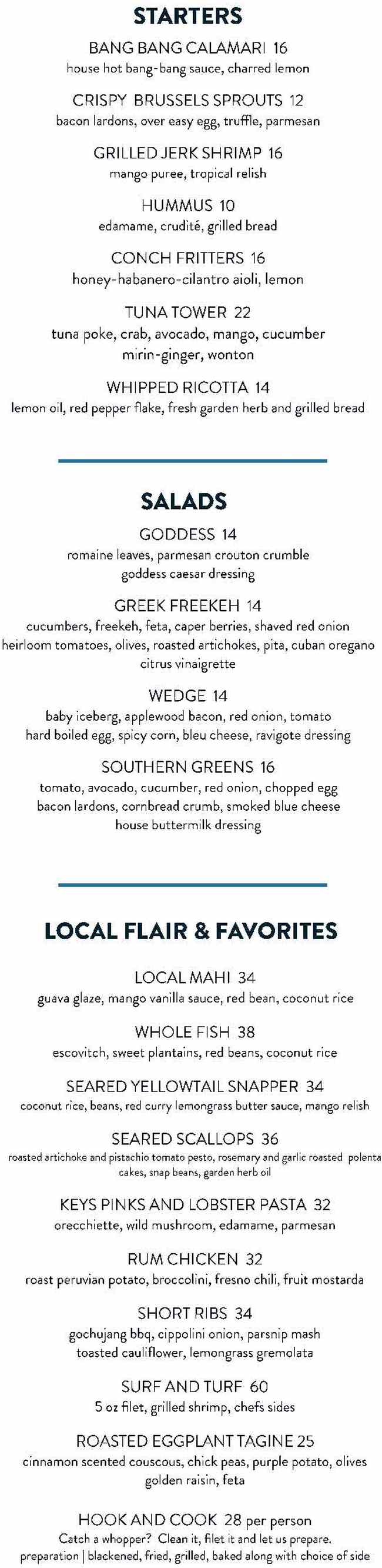 Calusa at Bakers Cay menu page 1