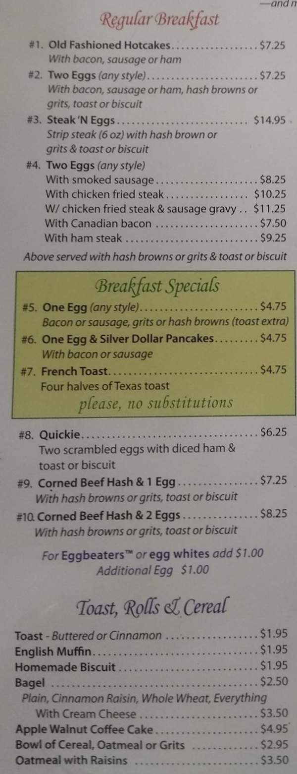 Harriette's Restaurant menu page 1