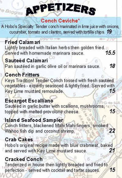 Hobo's Cafe menu page 1