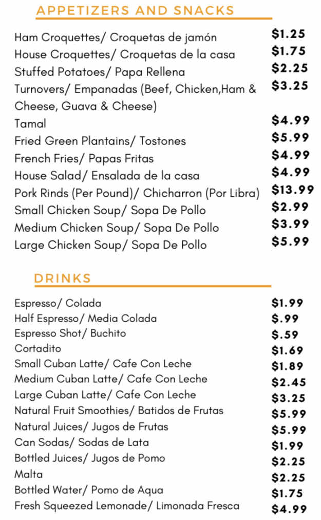 La Guajira Cafeteria menu page 1